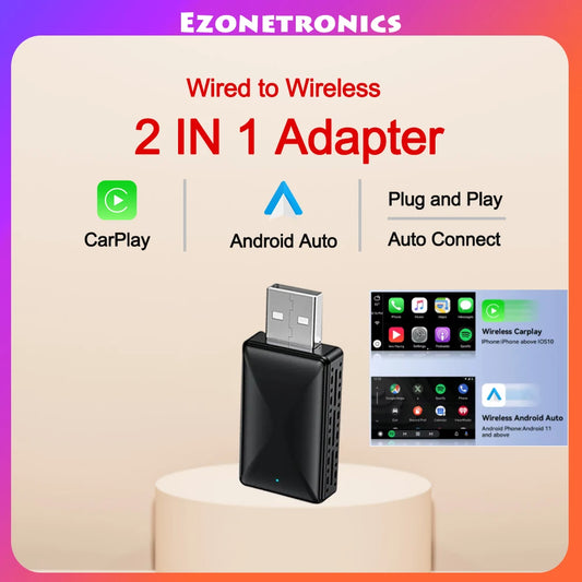 2-in-1 CarPlay & Android Auto Adapter for OEM Car Stereos - Wired & Wireless USB Plug and Play