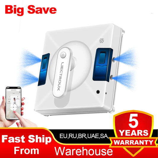 Robot Window Cleaner for Home - Liectroux YW509, Smart Vacuum with 4-Way Water Spray & Memory Function