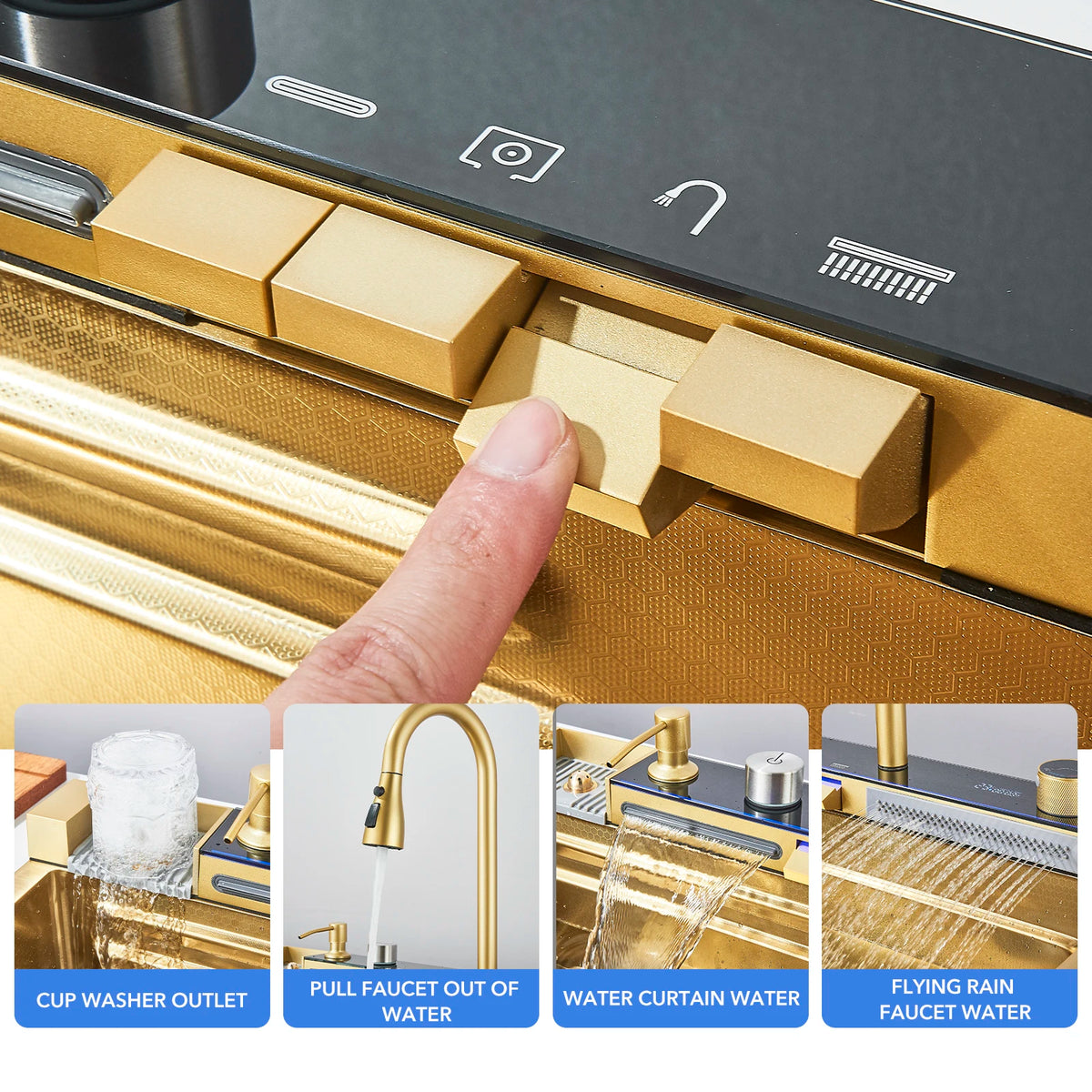 Golden Smart Digital Kitchen Sink Set with Water Purifier, Temperature Control, Soap Dispenser, and Cup Washer