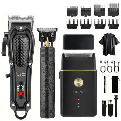 Hiena Hair Clipper Set - Cordless Metal Hair Trimmer with LCD Display for Professionals