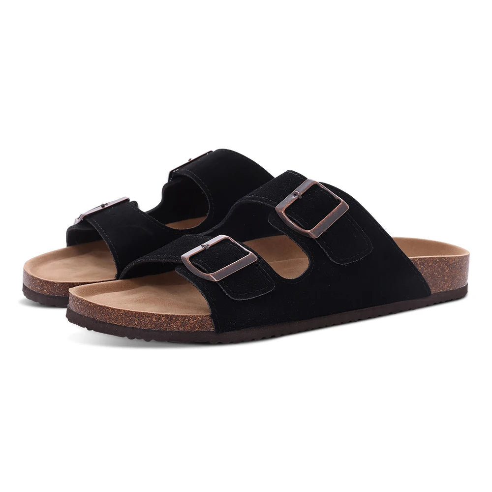 Comwarm Women's Suede Mules Slippers - Arch Support Clogs with Cork Insole for Beach, Outdoor, & Home Use