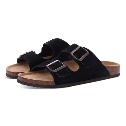 Comwarm Women's Suede Mules Slippers - Arch Support Clogs with Cork Insole for Beach, Outdoor, & Home Use