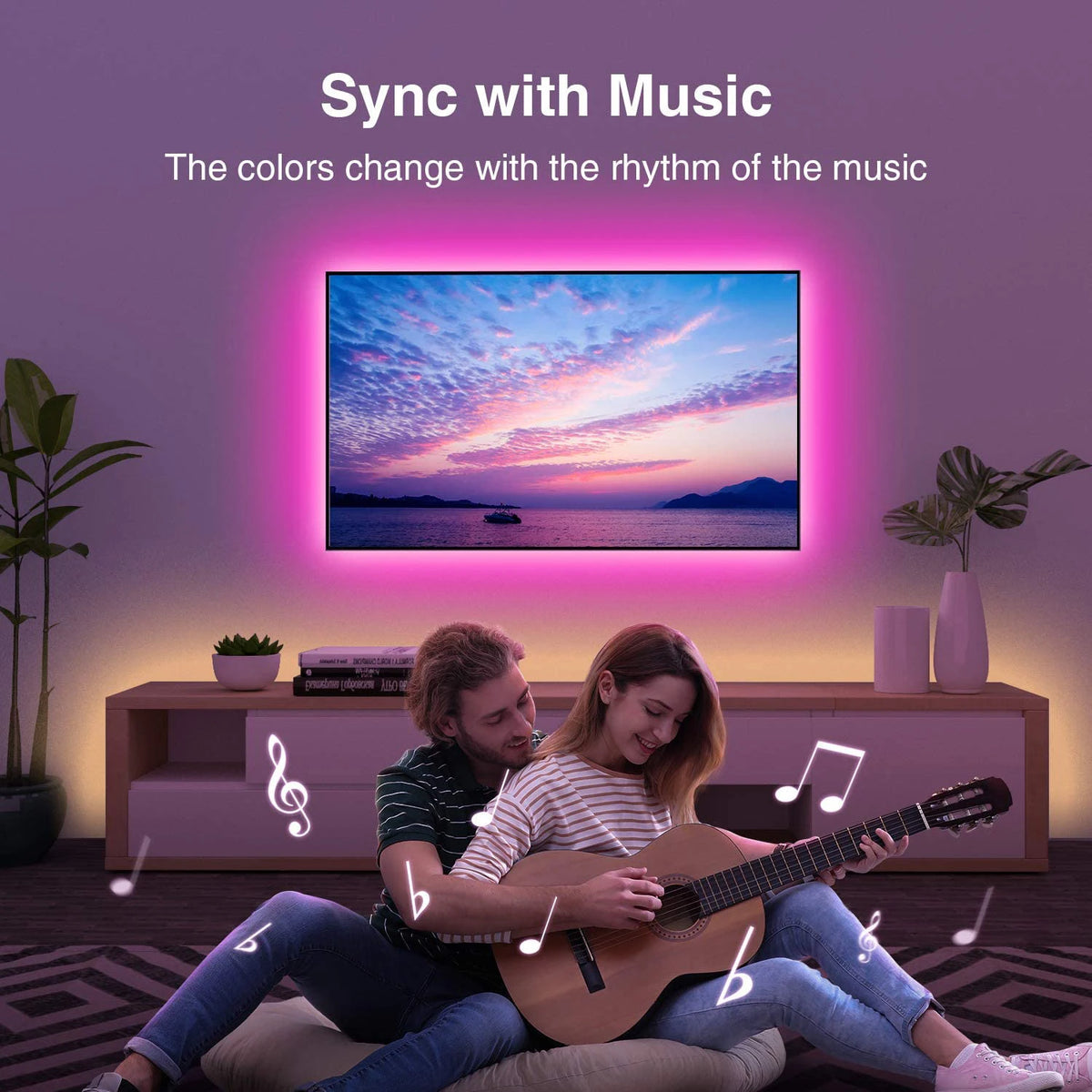 RGB LED Strip Lights with Music Sync - USB 5V Remote Control Flexible Lamp for Bedroom, Party, TV, and Desk Decoration