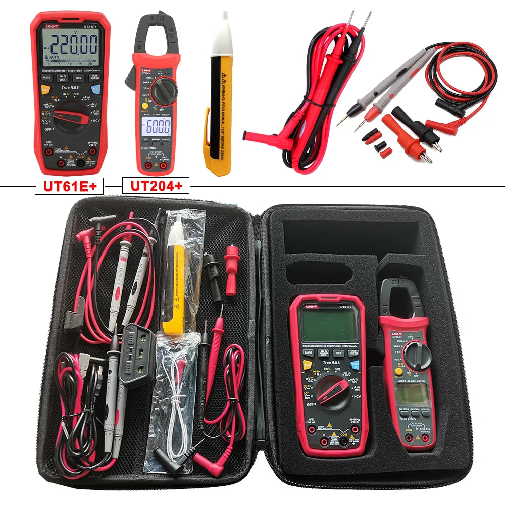 UNI-T Professional Clamp Meter Multimeter Kit for Electricians – UT210E, UT204+, UT202A+, UT107+, UT890C, UT61E+ Tools