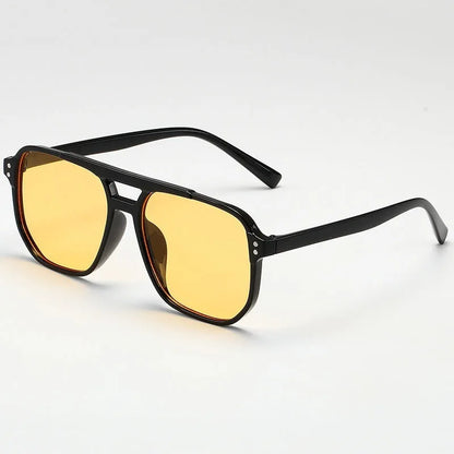 Men's Vintage Square Sunglasses - Unisex UV400 Black Lens Shades for Stylish Sun Protection