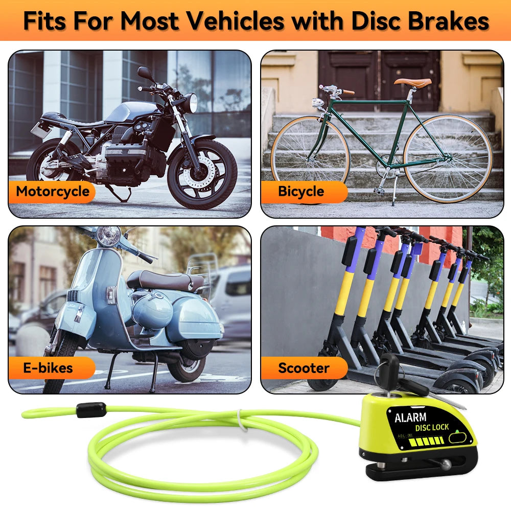 Extractme Motorcycle Alarm Disc Brake Lock - 120dB Anti-Theft Security for Bikes, Scooters & Motorcycles
