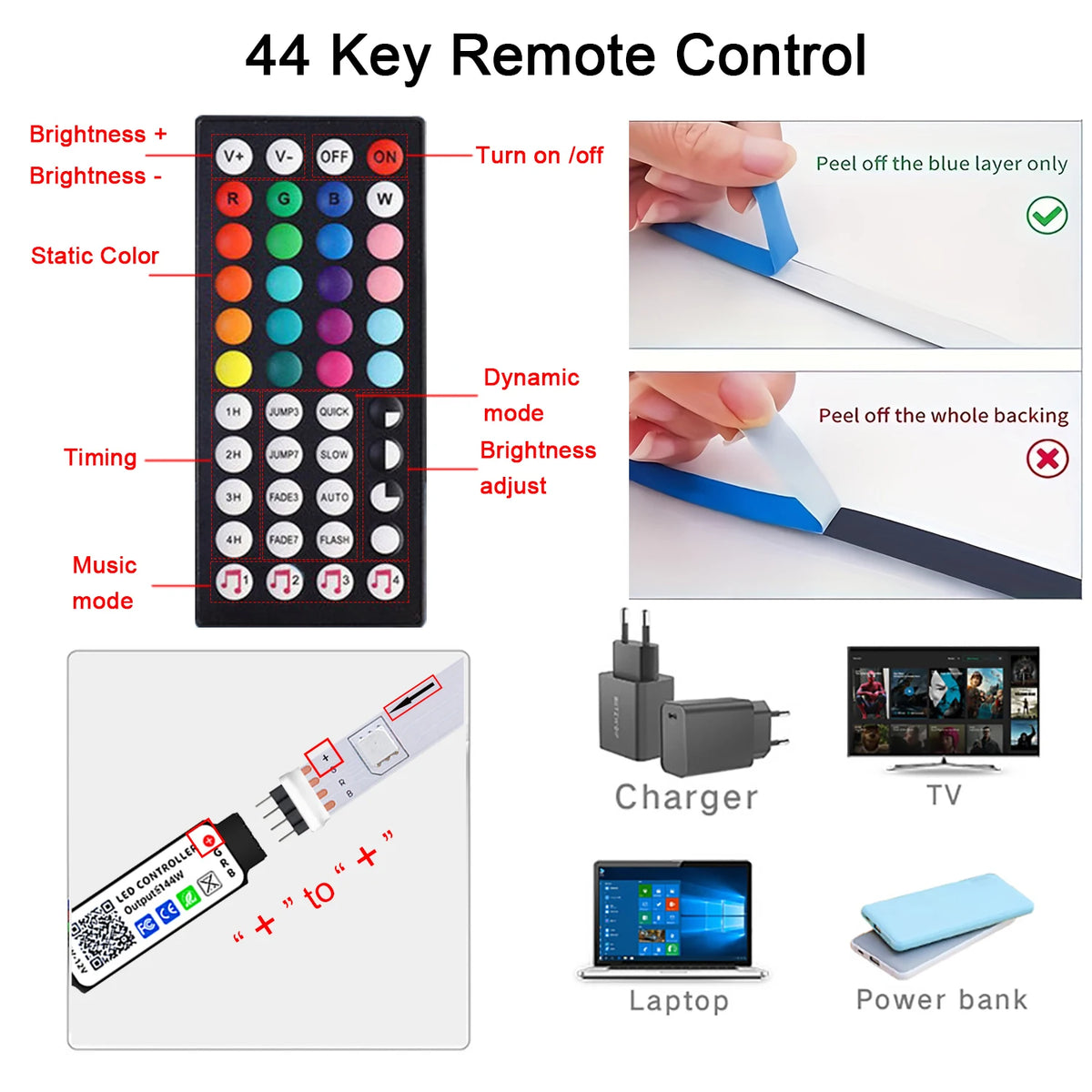 RGB LED Strip Lights with Music Sync - USB 5V Remote Control Flexible Lamp for Bedroom, Party, TV, and Desk Decoration