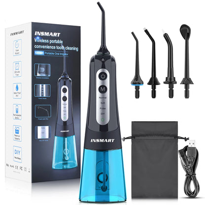 INSMART Portable Oral Irrigator - Waterproof Dental Water Flosser for Teeth Whitening & Cleaning, 300ML Water Tank