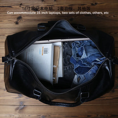 Genuine Leather Travel Bag for Men - Large Capacity Crossbody Handbag for 16" Laptop, Casual Cowhide Luggage