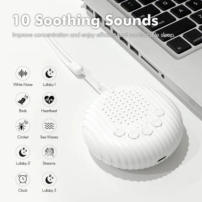 Portable White Noise Machine for Babies - 10 Soothing Sounds, Volume Control, Rechargeable Battery, USB Charging