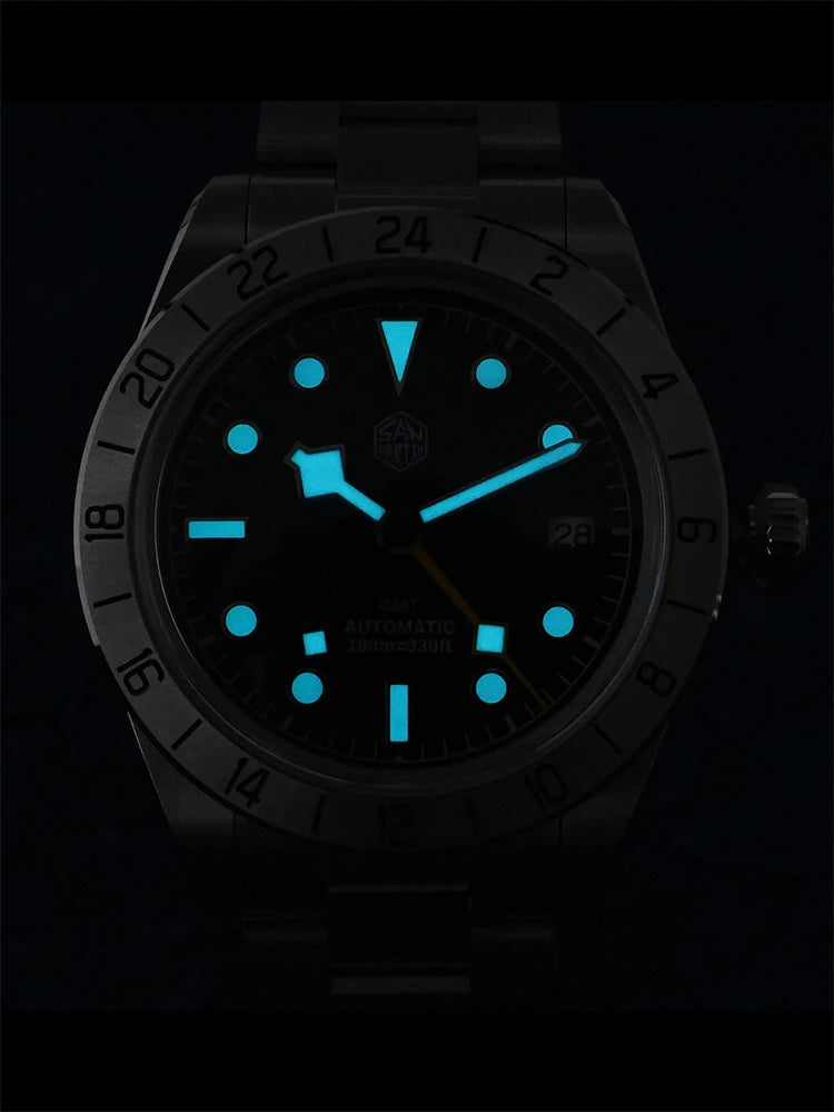 San Martin 39mm NH34 BB GMT Automatic Sport Watch for Men - Sapphire, Luminous, 100m Waterproof Relogio SN0054