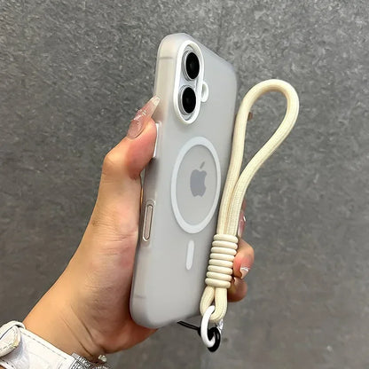 MagSafe Candy Color Contrast Lanyard Case for iPhone 11, 12, 13, 14, 15, 16, 17 Pro Max - Soft Matte Hand Wrist Strap