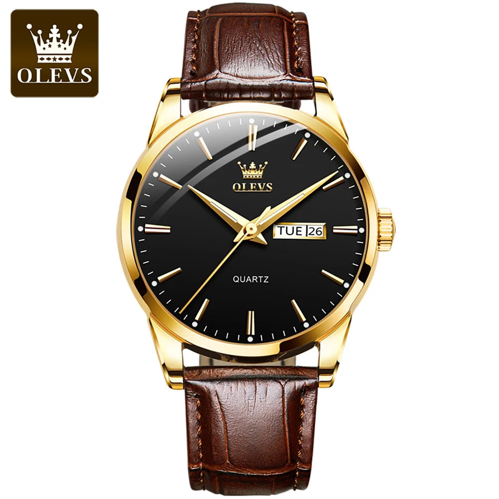 OLEVS Men's Waterproof Quartz Watch - Luxury Casual Fashion Wristwatch with Breathable Leather and Luminous Features