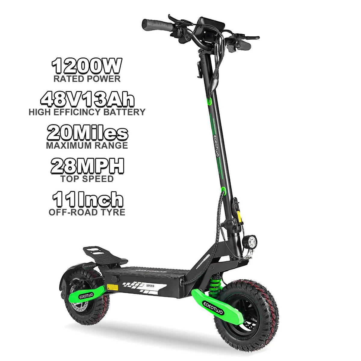EOEOTWO 1200W Off-Road Electric Scooter for Adults - 30MPH, 48V, 11" Tubeless Tires, Foldable & Long Range