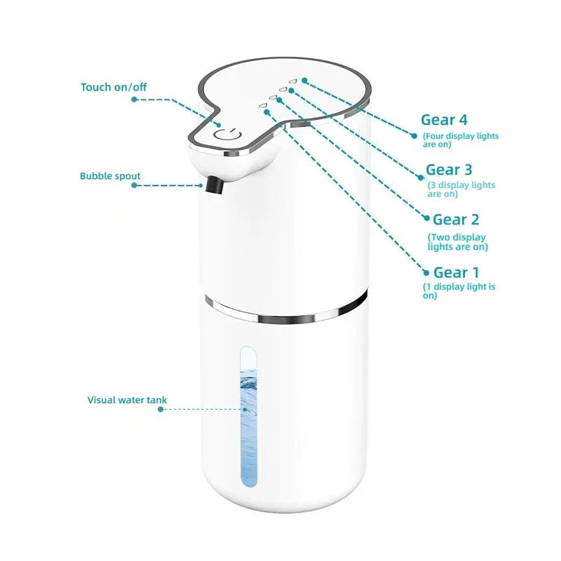 Automatic Waterproof Foam Soap Dispenser for Home & Kitchen - 350ml Rechargeable, Adjustable Foam, Type C