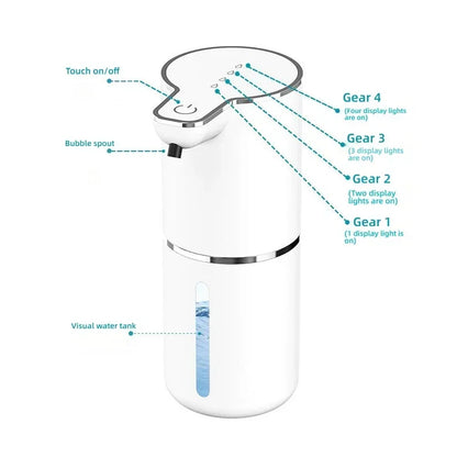 Automatic Waterproof Foam Soap Dispenser for Home & Kitchen - 350ml Rechargeable, Adjustable Foam, Type C