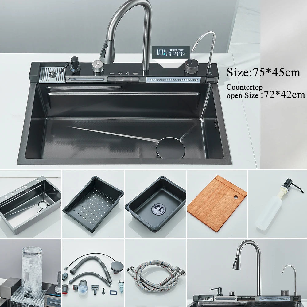 Golden Smart Digital Kitchen Sink Set with Water Purifier, Temperature Control, Soap Dispenser, and Cup Washer