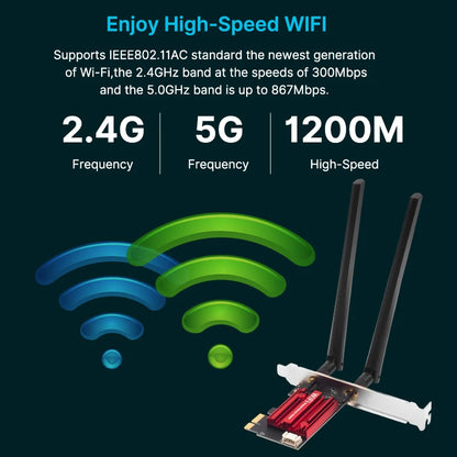 FENVI AC1200 WiFi 5 PCI-E Adapter for Dual Band 2.4G/5GHz - Bluetooth 4.0 Compatible with Windows 7/8/10/11 Desktops