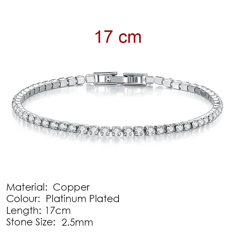 Silver Zircon Tennis Bracelet for Women & Men - Dazzling 2.5/3/4/5mm Crystal Hand Chain for Weddings & Punk Fashion Jewelry