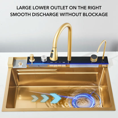 Golden Smart Digital Kitchen Sink Set with Water Purifier, Temperature Control, Soap Dispenser, and Cup Washer