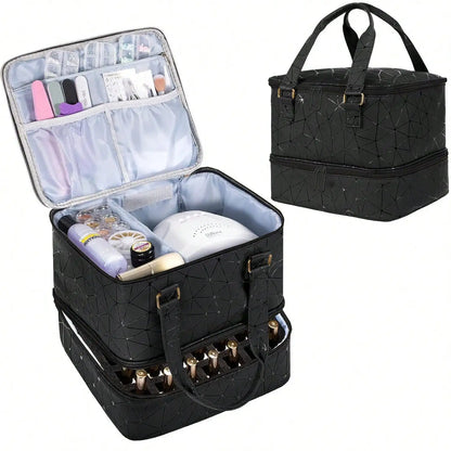 Women's Double-Layer Nail Polish Organizer Bag - Portable Travel Essential for Makeup & Essential Oils