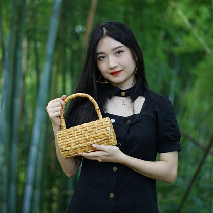 Nilerun Women's Handmade Bamboo Evening Bag - Unique Rattan Straw Purse for Chic Night Out