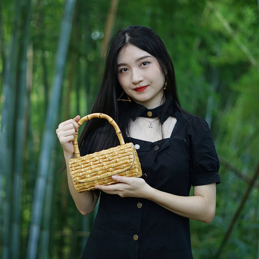 Nilerun Women's Handmade Bamboo Evening Bag - Unique Rattan Straw Purse for Chic Night Out