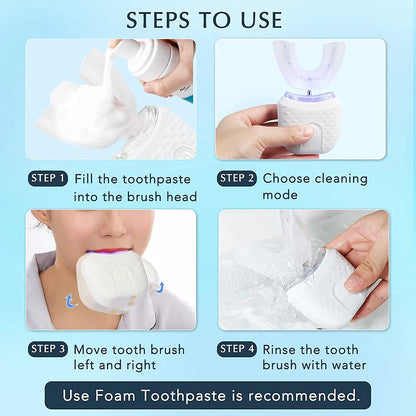 Wireless Charging Ultrasonic Toothbrush for Adults - U-Shaped Silicone Waterproof Sonic Vibration Technology