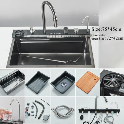Golden Smart Digital Kitchen Sink Set with Water Purifier, Temperature Control, Soap Dispenser, and Cup Washer