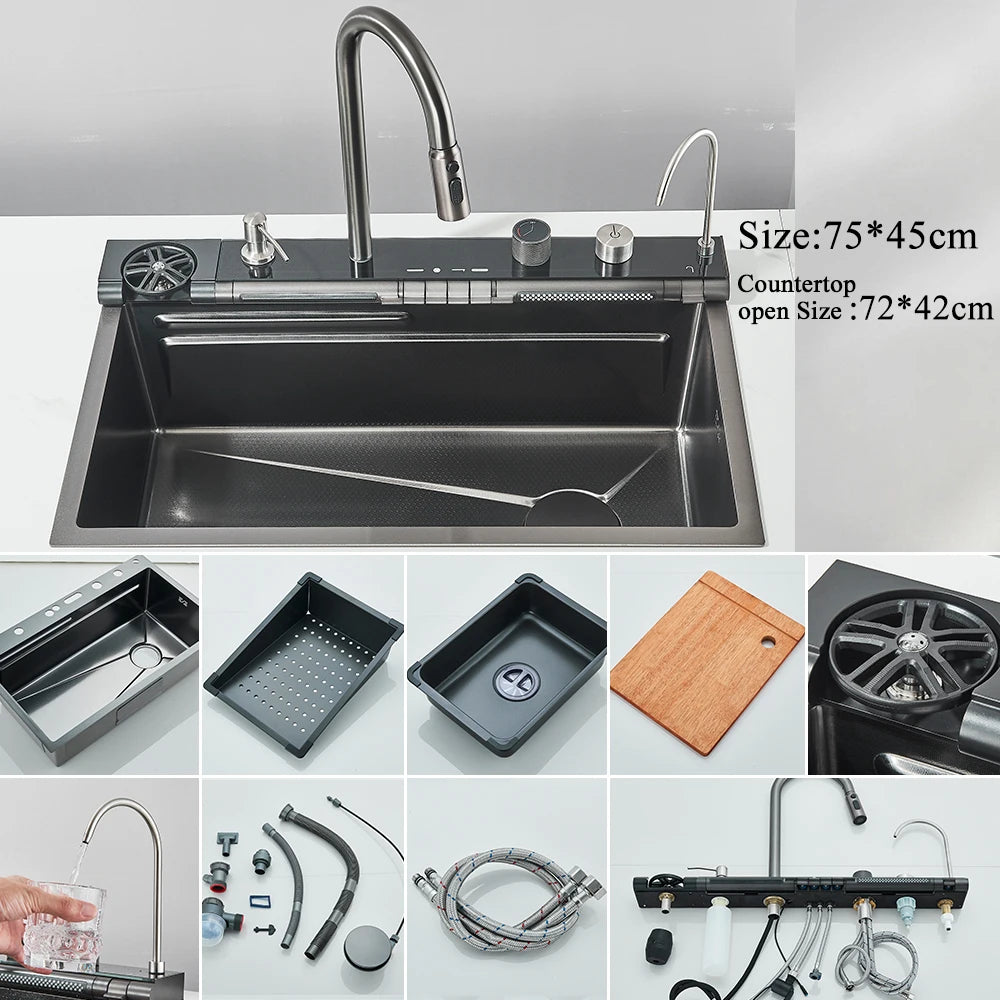 Golden Smart Digital Kitchen Sink Set with Water Purifier, Temperature Control, Soap Dispenser, and Cup Washer