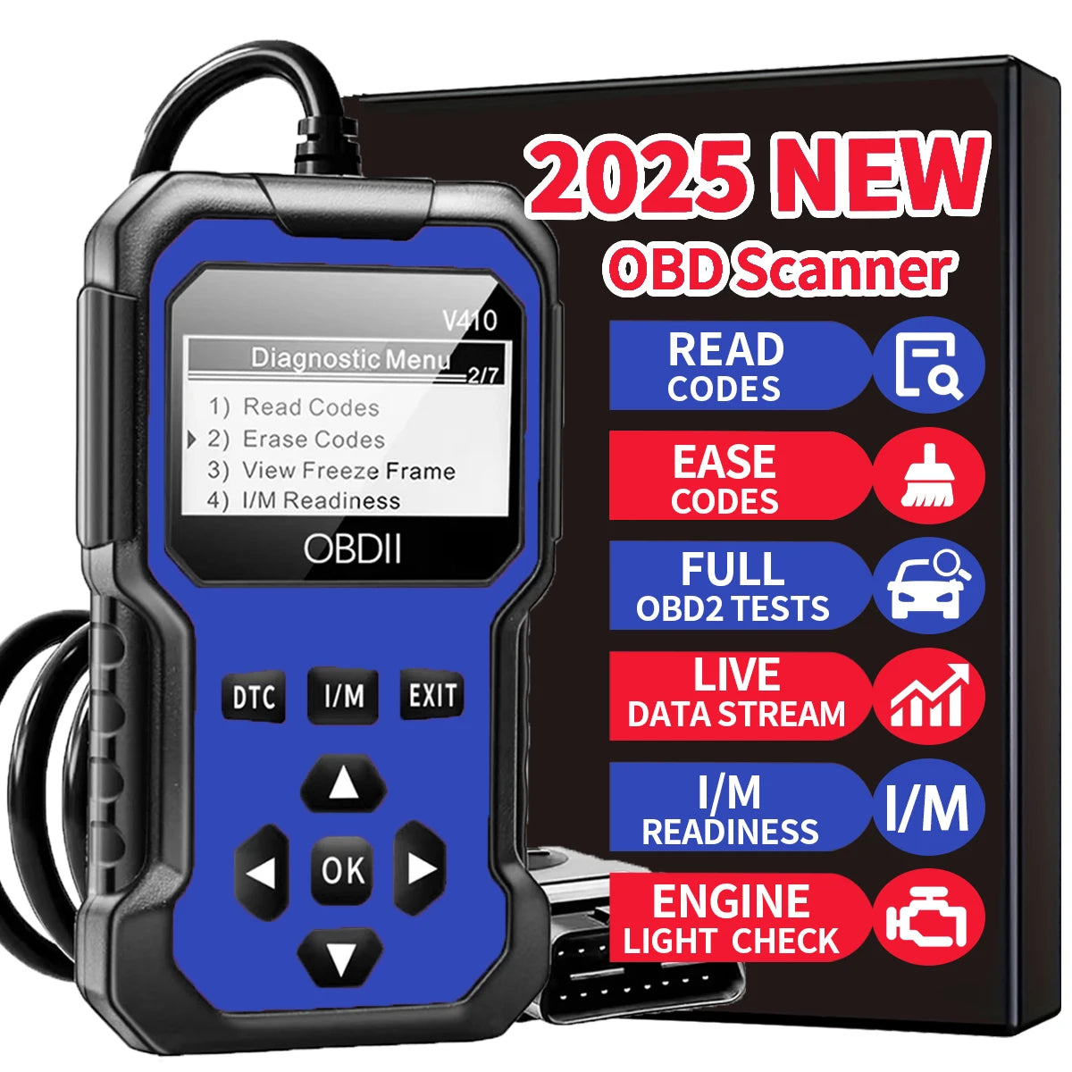 OBD2 Car Diagnostic Scanner for All OBD II Vehicles Since 1996 - Engine Fault Code Reader & Code Diagnosis Tool
