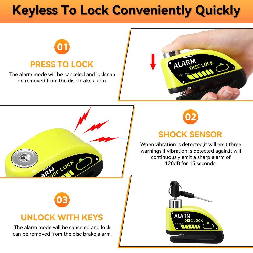 Extractme Motorcycle Alarm Disc Brake Lock - 120dB Anti-Theft Security for Bikes, Scooters & Motorcycles