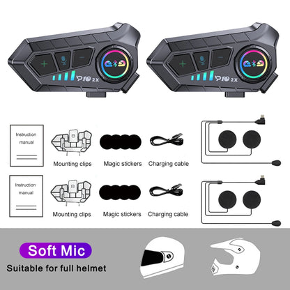 KEBIDUMEI 1/2x Motorcycle Intercom Headset for 2 Riders - BT 5.3, 300M Waterproof, Music Sharing, Helmet Communication