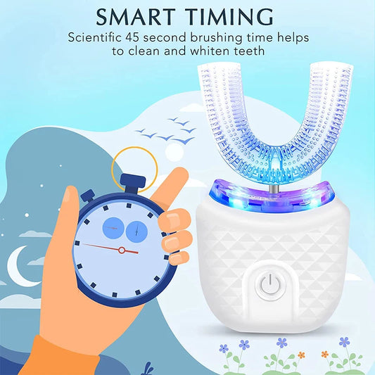 Wireless Charging Ultrasonic Toothbrush for Adults - U-Shaped Silicone Waterproof Sonic Vibration Technology