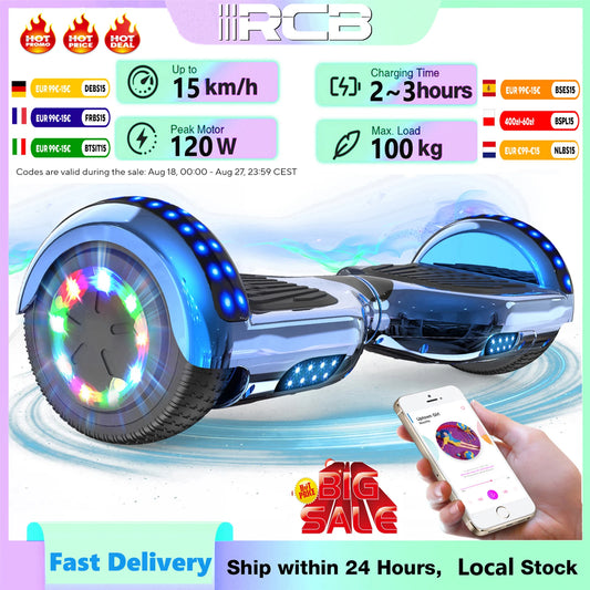 RCB 6.5 Inch Bluetooth Hoverboard with LED Lights - Fun Ride for Kids and Adults