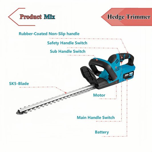 2000W Electric Hedge Trimmer for Makita 18V Battery - 15000 RPM Lawn & Garden Pruning Tool