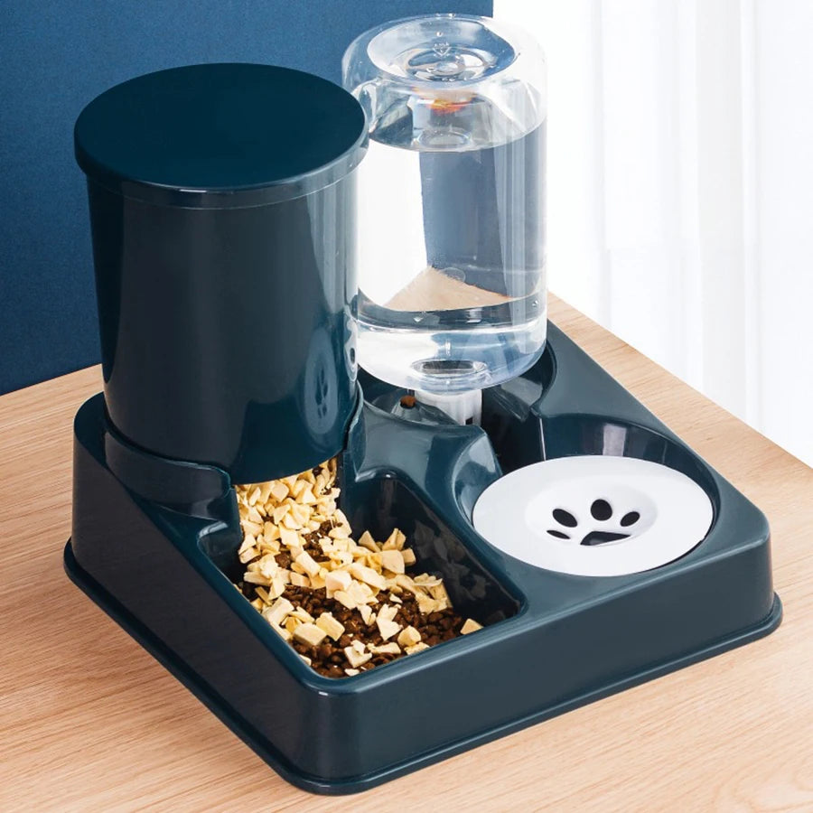Automatic Cat Feeder & Water Dispenser Set - 2-in-1 Tilted Gravity Feeder for Cats & Dogs
