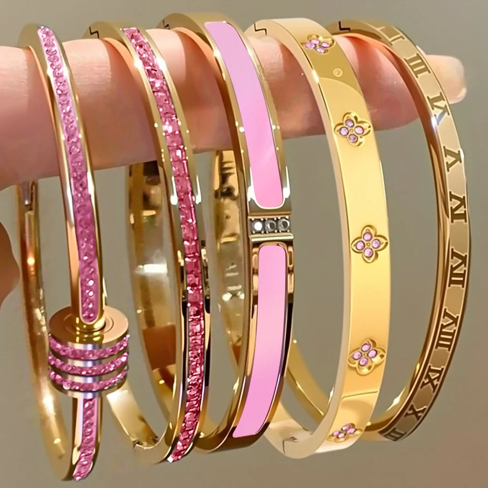 ZAKOL Sparkling Zirconia Stainless Steel Bracelet Set for Women - Stackable Bangles Fashion Jewelry Gift
