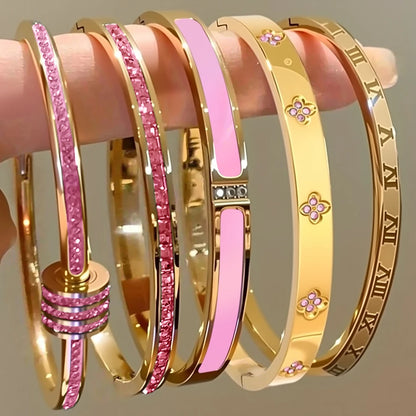 ZAKOL Sparkling Zirconia Stainless Steel Bracelet Set for Women - Stackable Bangles Fashion Jewelry Gift
