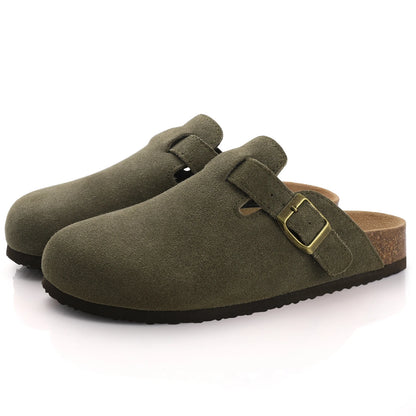 Comwarm Women's Suede Mules Slippers - Arch Support Clogs with Cork Insole for Beach, Outdoor, & Home Use