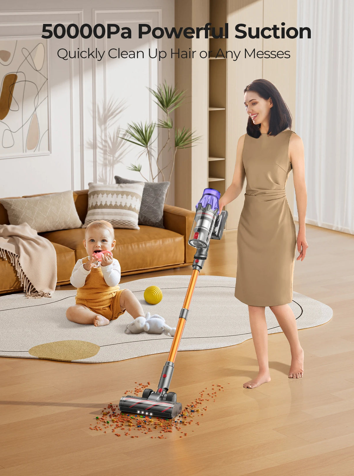 Laresar V7 Cordless Vacuum Cleaner - 500W, 50KPA Suction, Handheld with Removable Battery for Smart Home Cleaning