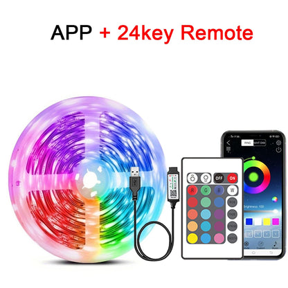 RGB LED Strip Lights with Music Sync - USB 5V Remote Control Flexible Lamp for Bedroom, Party, TV, and Desk Decoration