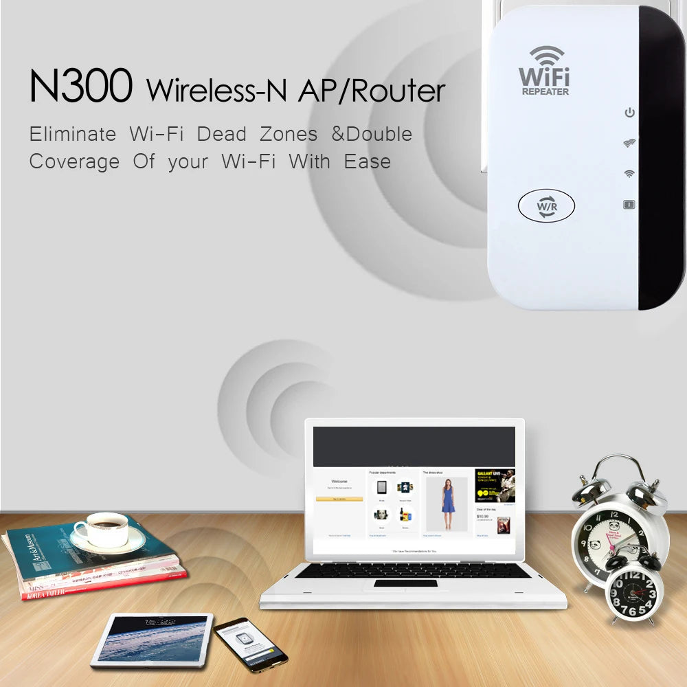 FENVI 300Mbps WiFi Repeater & Extender for Seamless Streaming & Gaming - 802.11N WiFi Booster