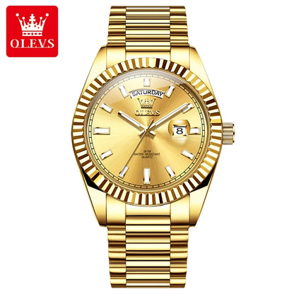 OLEVS Men's Waterproof Rose Gold Stainless Steel Watch with Day-Date Quartz Movement