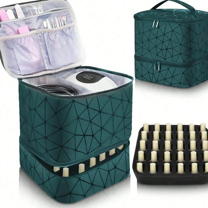 Women's Double-Layer Nail Polish Organizer Bag - Portable Travel Essential for Makeup & Essential Oils