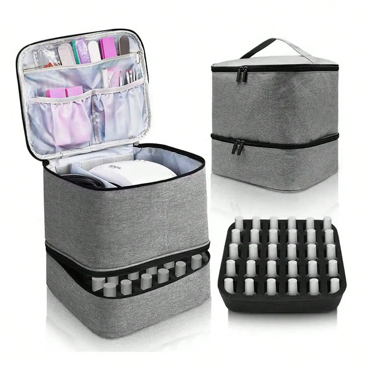 Women's Double-Layer Nail Polish Organizer Bag - Portable Travel Essential for Makeup & Essential Oils