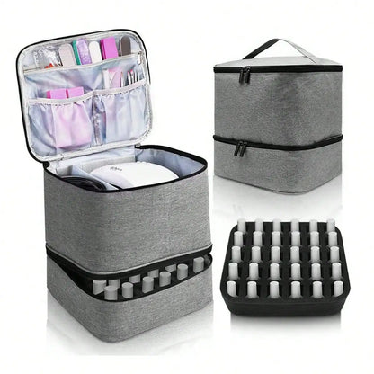 Women's Double-Layer Nail Polish Organizer Bag - Portable Travel Essential for Makeup & Essential Oils