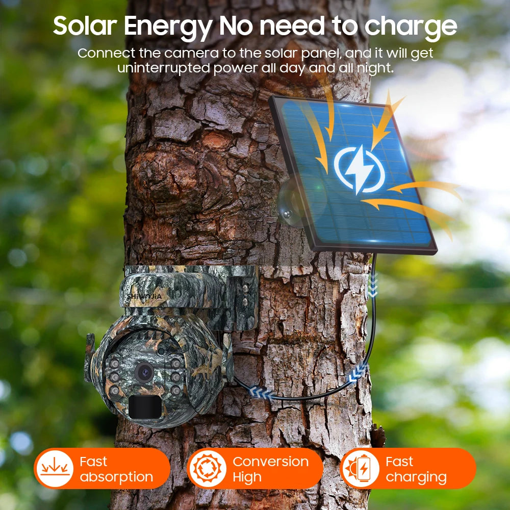 SHIWOJIA 5MP 4G Solar Wildlife Camera - Wireless 360° Outdoor Monitoring with Camouflage & Solar Battery