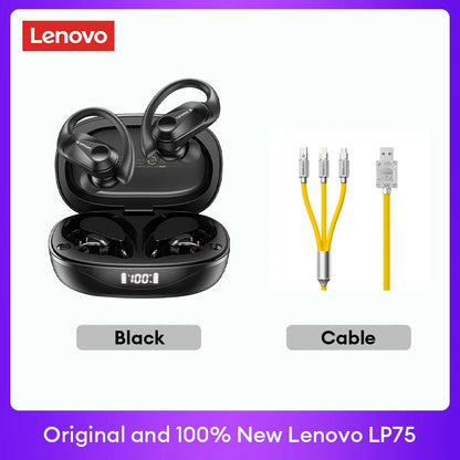 Lenovo LP75 TWS Bluetooth 5.3 Headphones - Waterproof Noise-Cancelling Earbuds with LED Display for Music Lovers