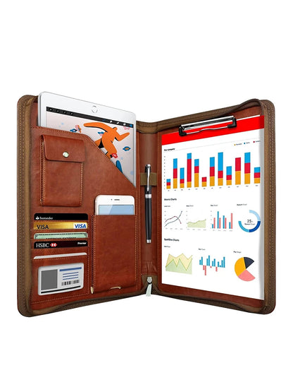 Multifunctional A4 Leather Conference Folder for Professionals - Travel Document & Contract Organizer